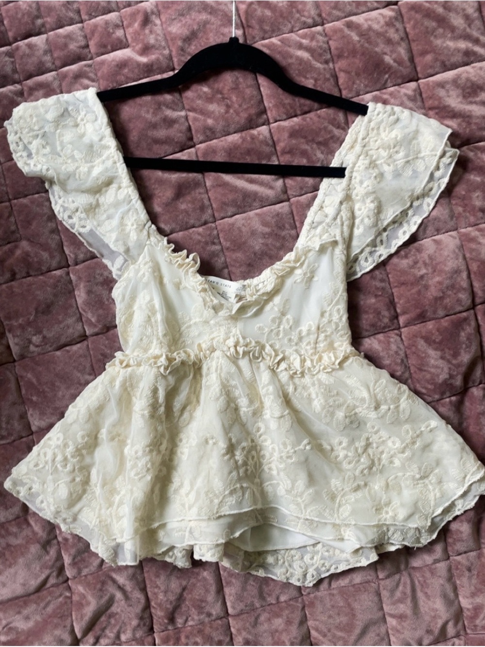 Altar'd State Cream Embroidered Peplum Tank Top XS NWT